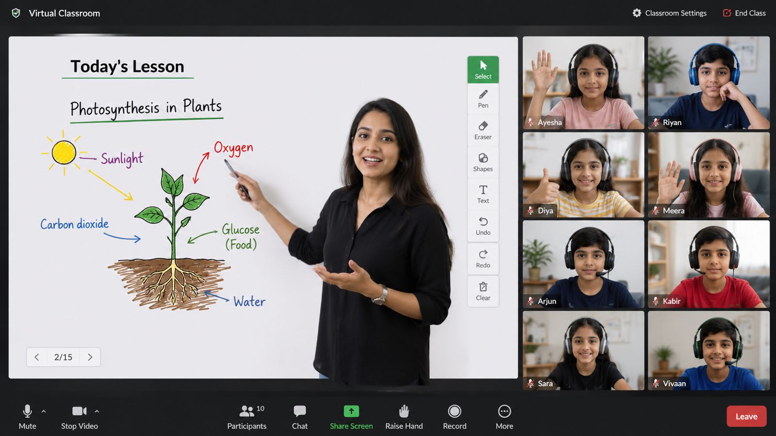 Student learning online with a teacher